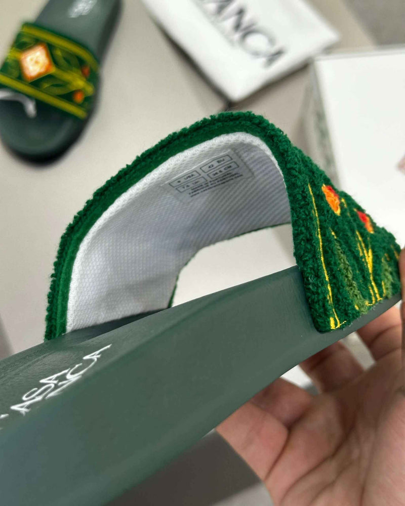 Casablanca Paris Embroidered terry slide Green - MAGIC CITY