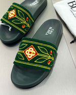 Casablanca Paris Embroidered terry slide Green - MAGIC CITY