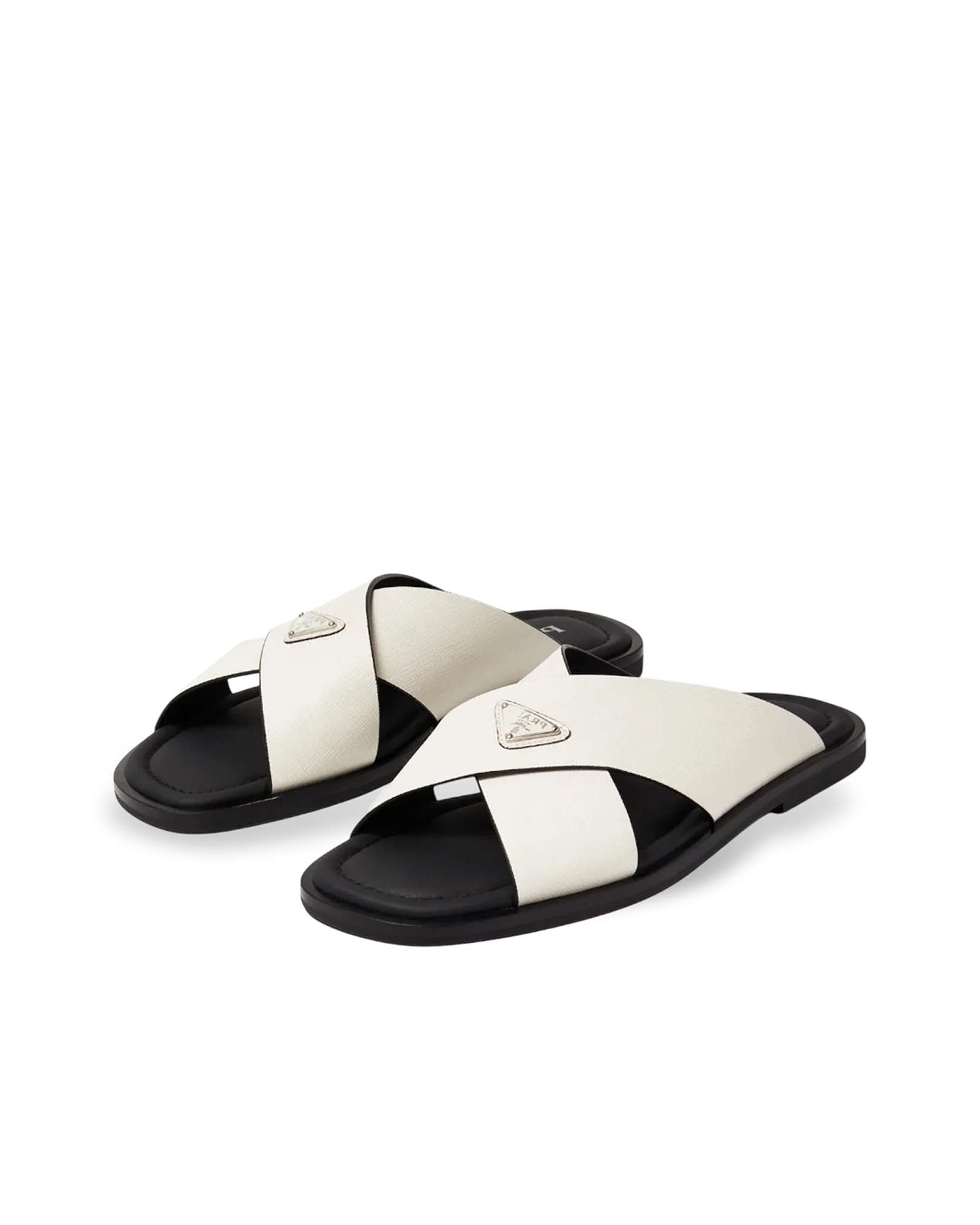 PRĄDA Marble White Crocodile Leather Crisscross Sandals