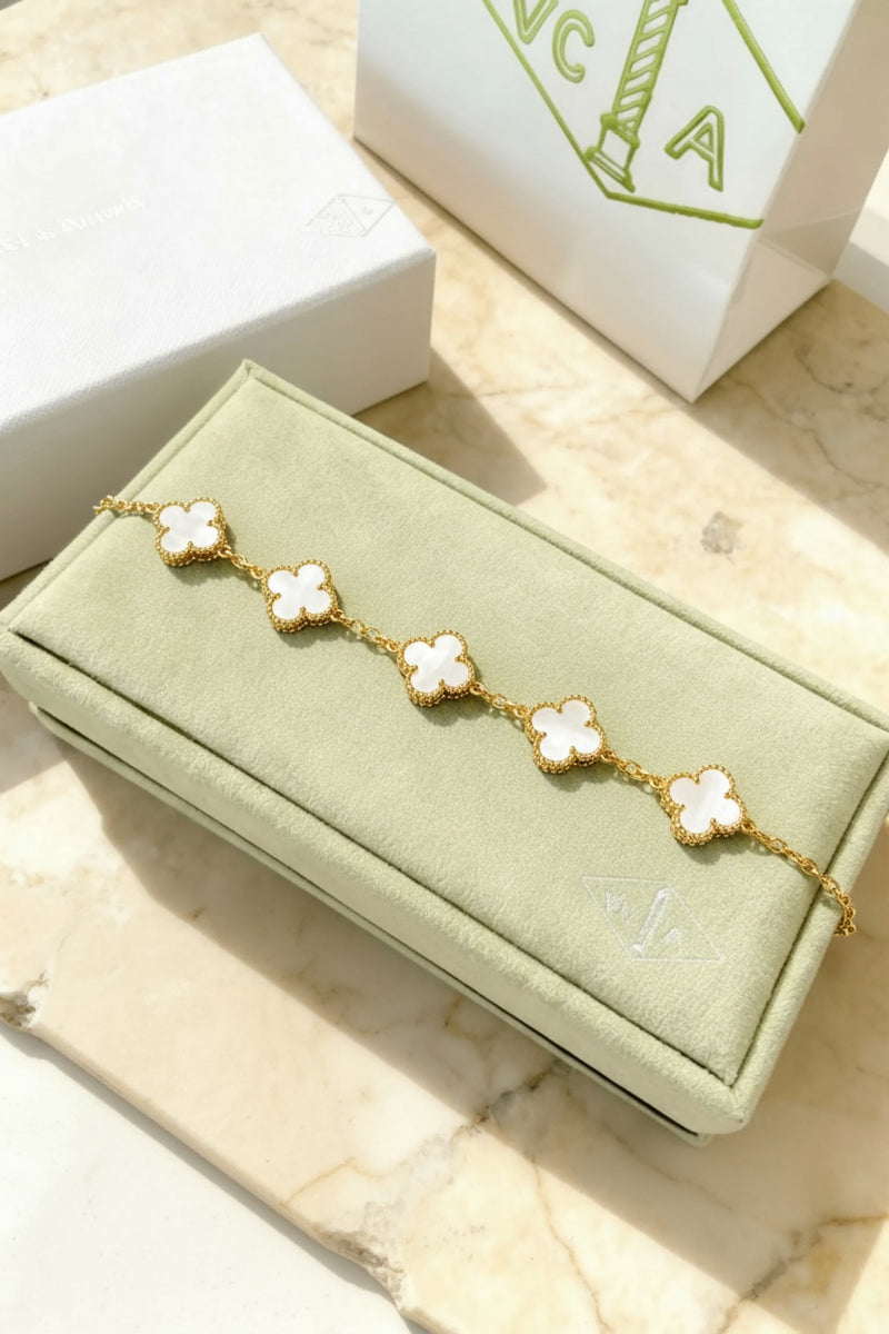 Van Cleef & Arpels Yellow Gold White 5 Motif Vintage Alhambra - Stainless Steel