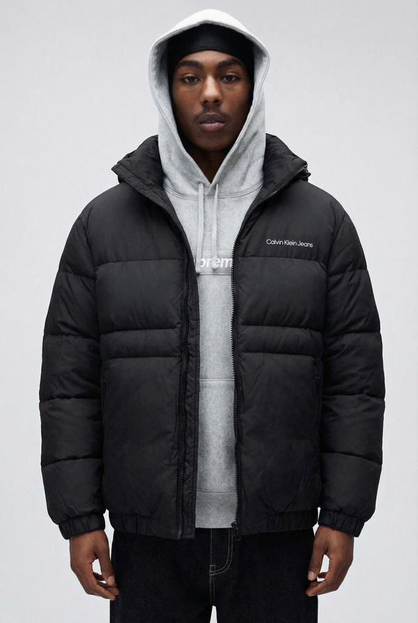 Calvin Klein Jeans Hooded Puffer Jacket - Black