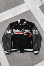 BALENCIAGA Political Campaign Varsity Jacket in Wool and Leather – Black – front