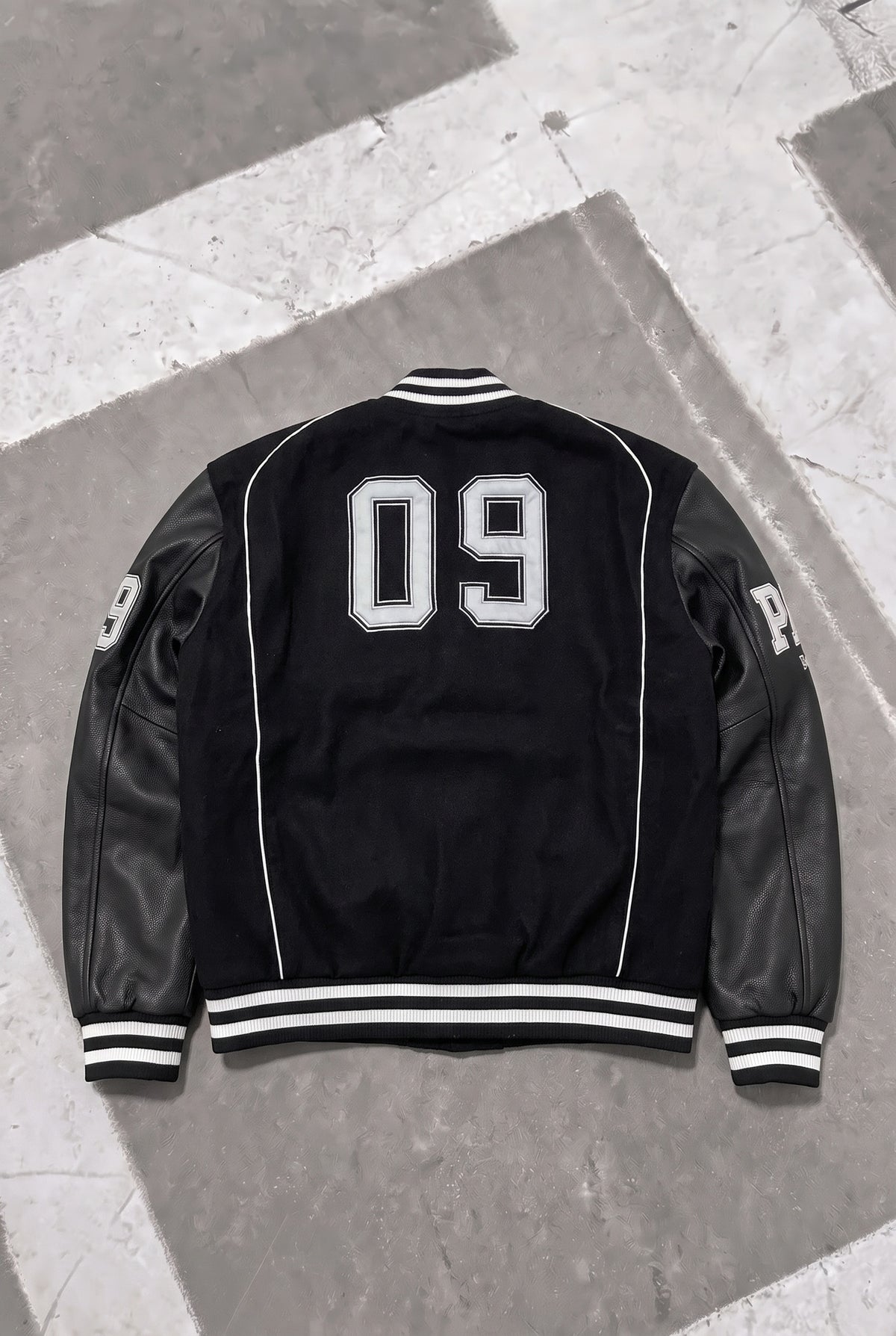 BALENCIAGA Political Campaign Varsity Jacket in Wool and Leather – Black – back