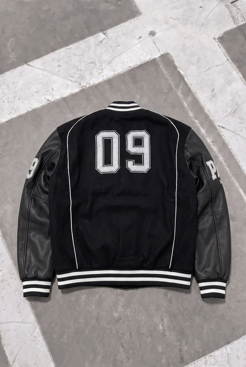 BALENCIAGA Political Campaign Varsity Jacket in Wool and Leather – Black – back