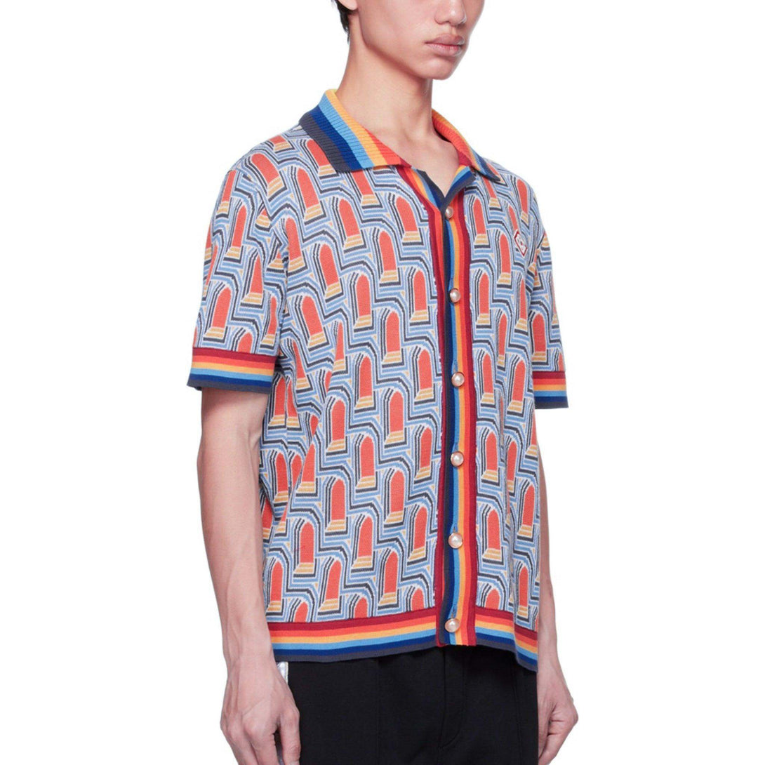 Casablanca L'Arche de Nuit Knitted Polo Shirt - Blue - MAGIC CITY