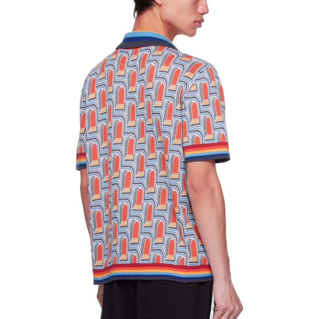 Casablanca L'Arche de Nuit Knitted Polo Shirt - Blue - MAGIC CITY