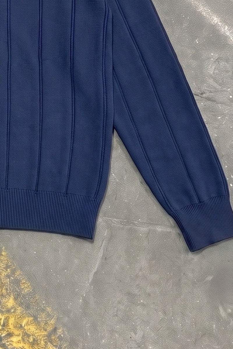 Casablanca Zip Polo - Navy – ribbed hem and cuff