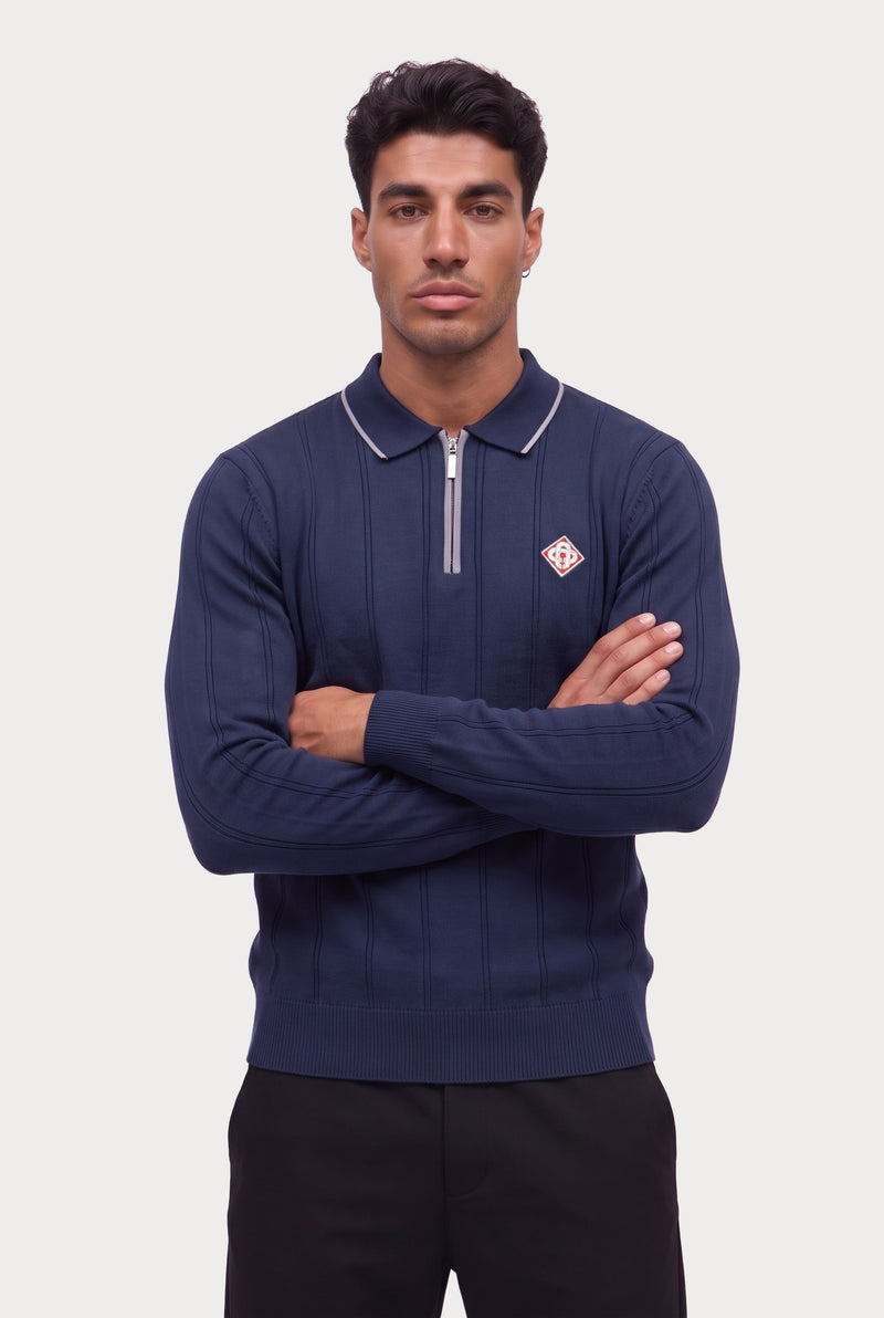 Casablanca Zip Polo - Navy – worn - studio