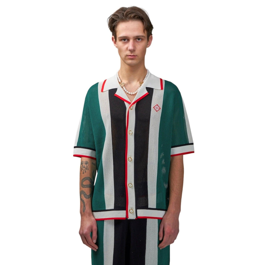 Casablanca Striped Mesh Camp Shirt - MAGIC CITY