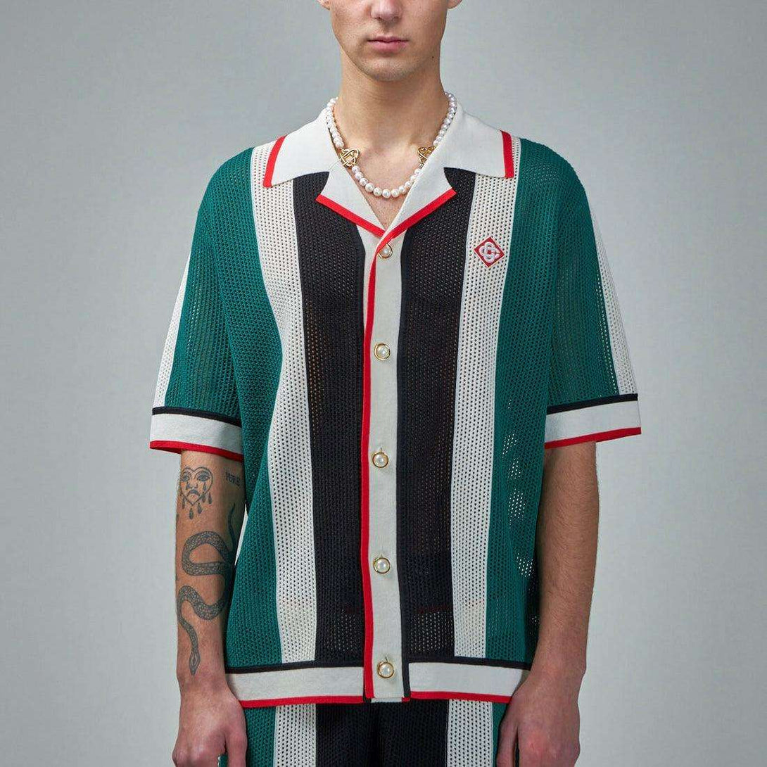 Casablanca Striped Mesh Camp Shirt - MAGIC CITY