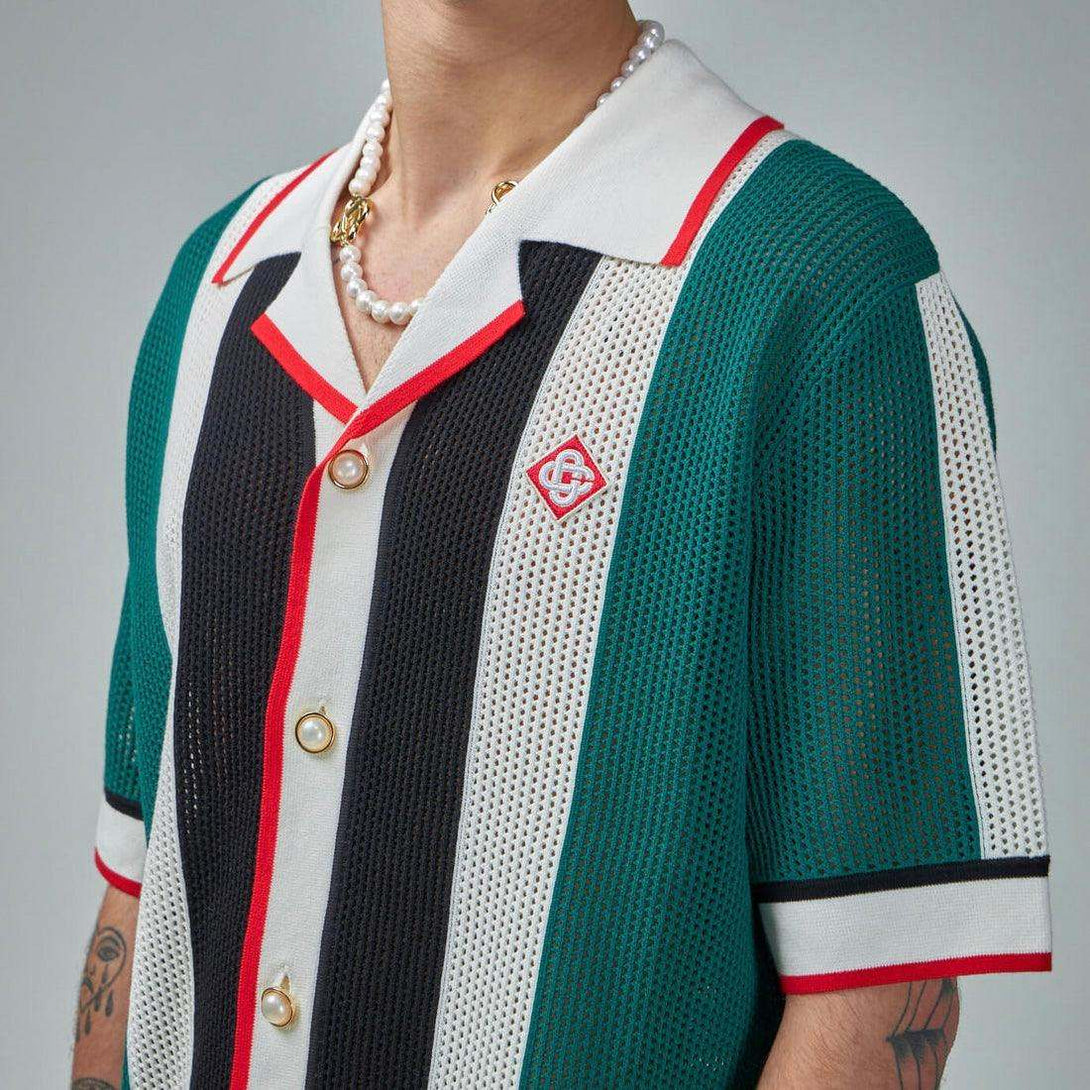 Casablanca Striped Mesh Camp Shirt - MAGIC CITY