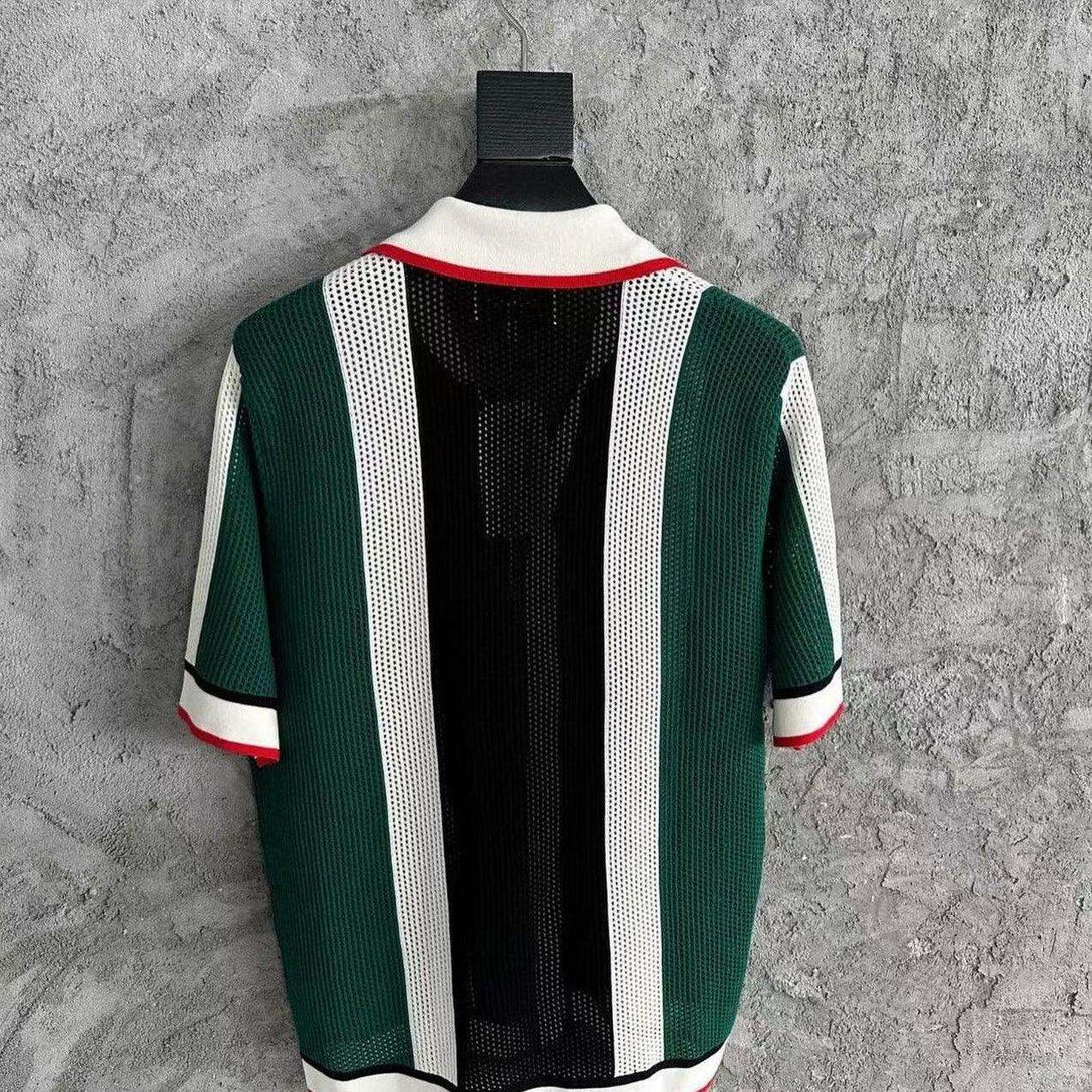 Casablanca Striped Mesh Camp Shirt - MAGIC CITY