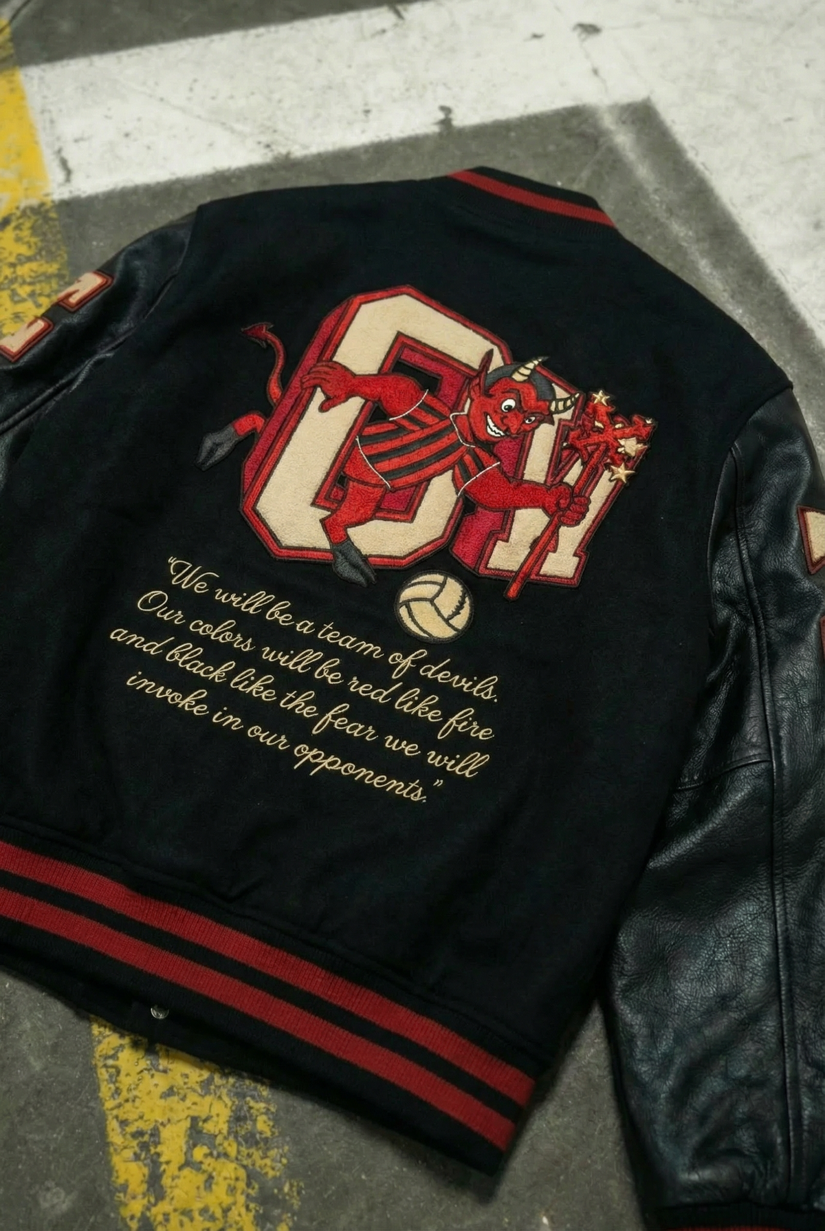 Off-white X A.c. Milan Logo-appliquéd Varsity Jacket