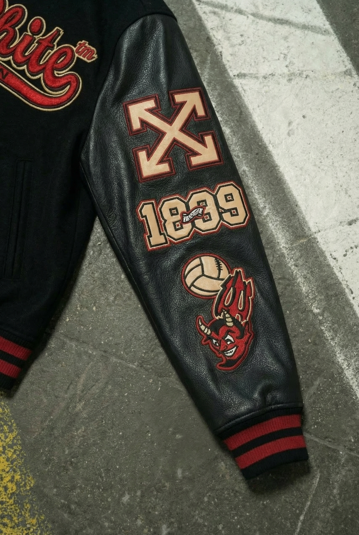 Off-white X A.c. Milan Logo-appliquéd Varsity Jacket