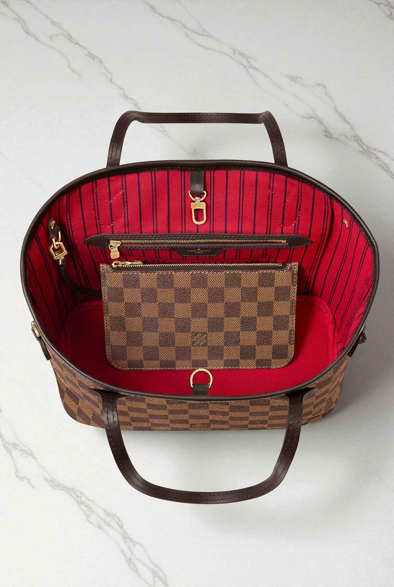 Louis V - Neverfull BAG Damier Ebène / Cerise Red Interior