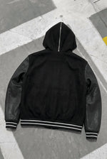 GIVENCHY Hooded Varsity Jacket in Wool and Leather – Black – back with hood