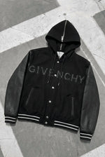 GIVENCHY Hooded Varsity Jacket in Wool and Leather – Black – front