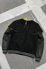 GIVENCHY Hooded Varsity Jacket in Wool and Leather – Black – back - hood unzipped as collar