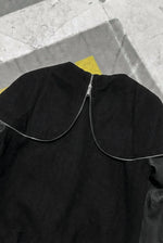 GIVENCHY Hooded Varsity Jacket in Wool and Leather – Black – hood zip collar close-up