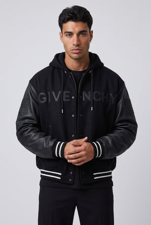 GIVENCHY Hooded Varsity Jacket in Wool and Leather – Black