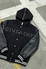 GIVENCHY HOODED VARSITY JACKET IN WOOL AND LEATHER