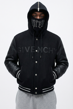 GIVENCHY HOODED VARSITY JACKET IN WOOL AND LEATHER