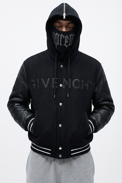 GIVENCHY HOODED VARSITY JACKET IN WOOL AND LEATHER