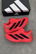 Adidas Adizero Adios Pro 3 Solar Red pair with black adidas box