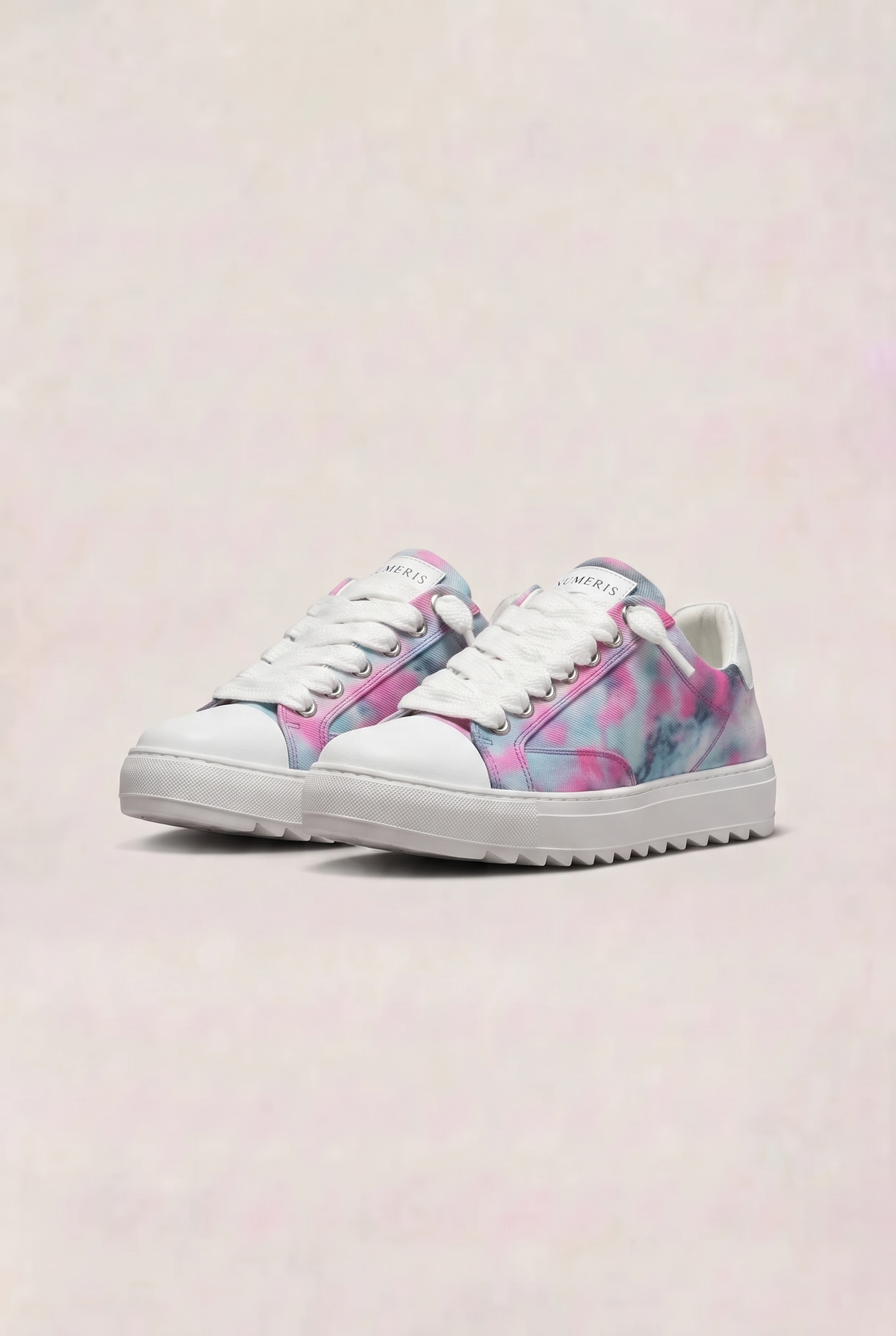 NUMERIS Low-Top Sneakers Pink Teal Tie-Dye - pair, front three-quarter view