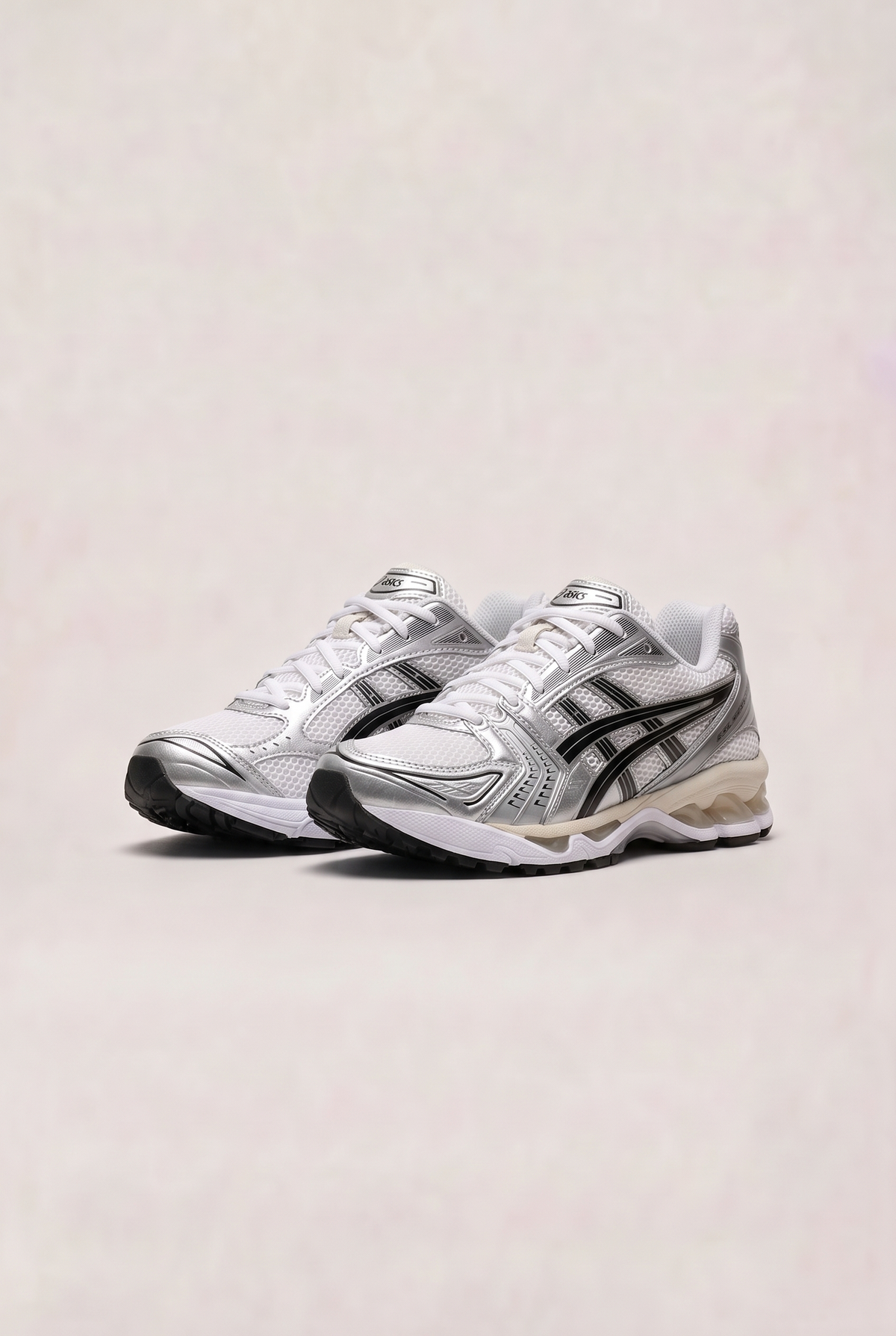 ASICS Gel-Kayano 14 White Black Pure Silver - pair, front three-quarter view