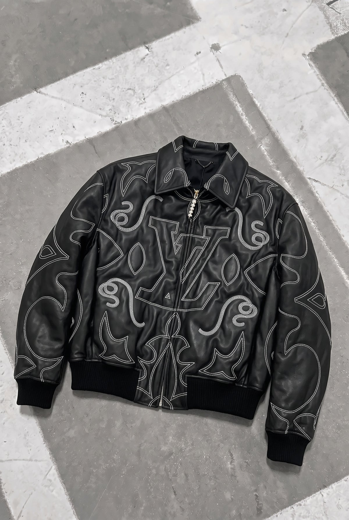 LOUIS VUITTON Western Stitch Leather Blouson – Black – front
