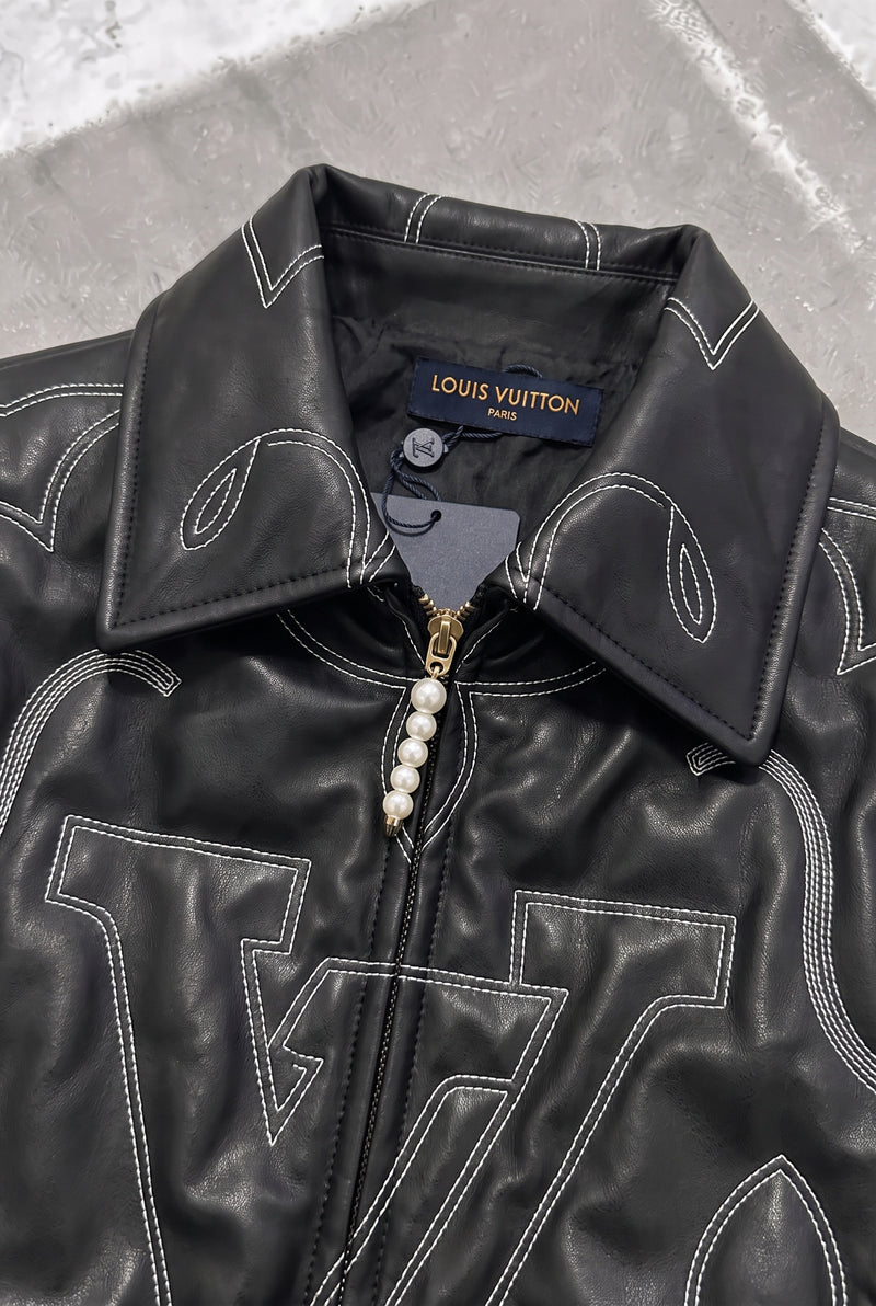 LOUIS VUITTON Western Stitch Leather Blouson – Black – collar, label and pearl zip
