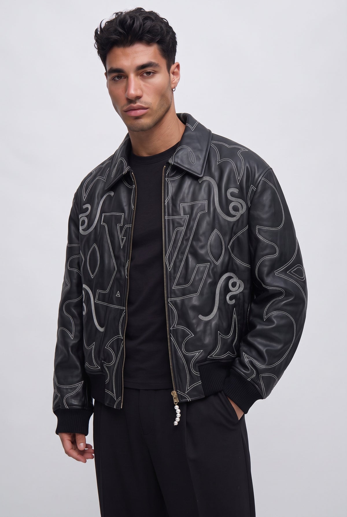 LOUIS VUITTON Western Stitch Leather Blouson – Black – worn - studio