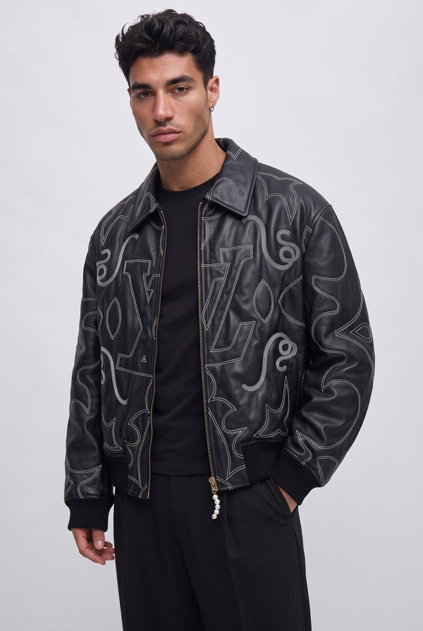 LOUIS VUITTON Western Stitch Leather Blouson – Black – worn - studio