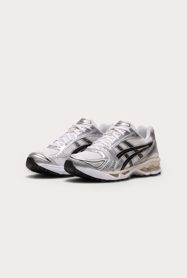 ASICS Gel-Kayano 14 White Black Pure Silver - pair, front three-quarter view