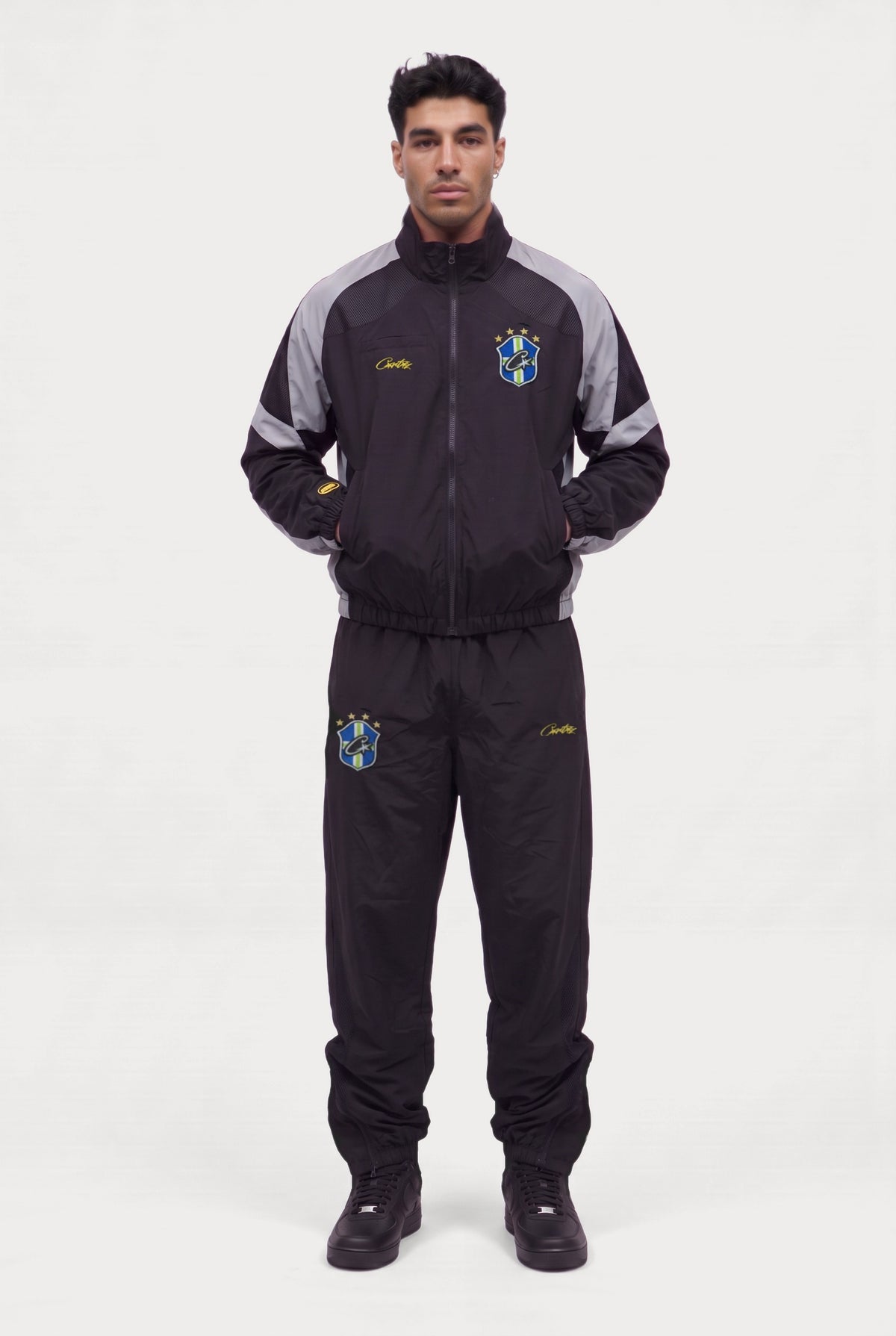 Corteiz Brasil Tracksuit - Black, worn on model