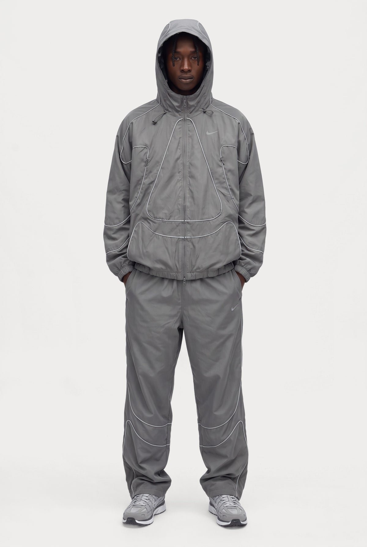 Corteiz x Nike NRG Onyx Tracksuit - Grey, worn on model