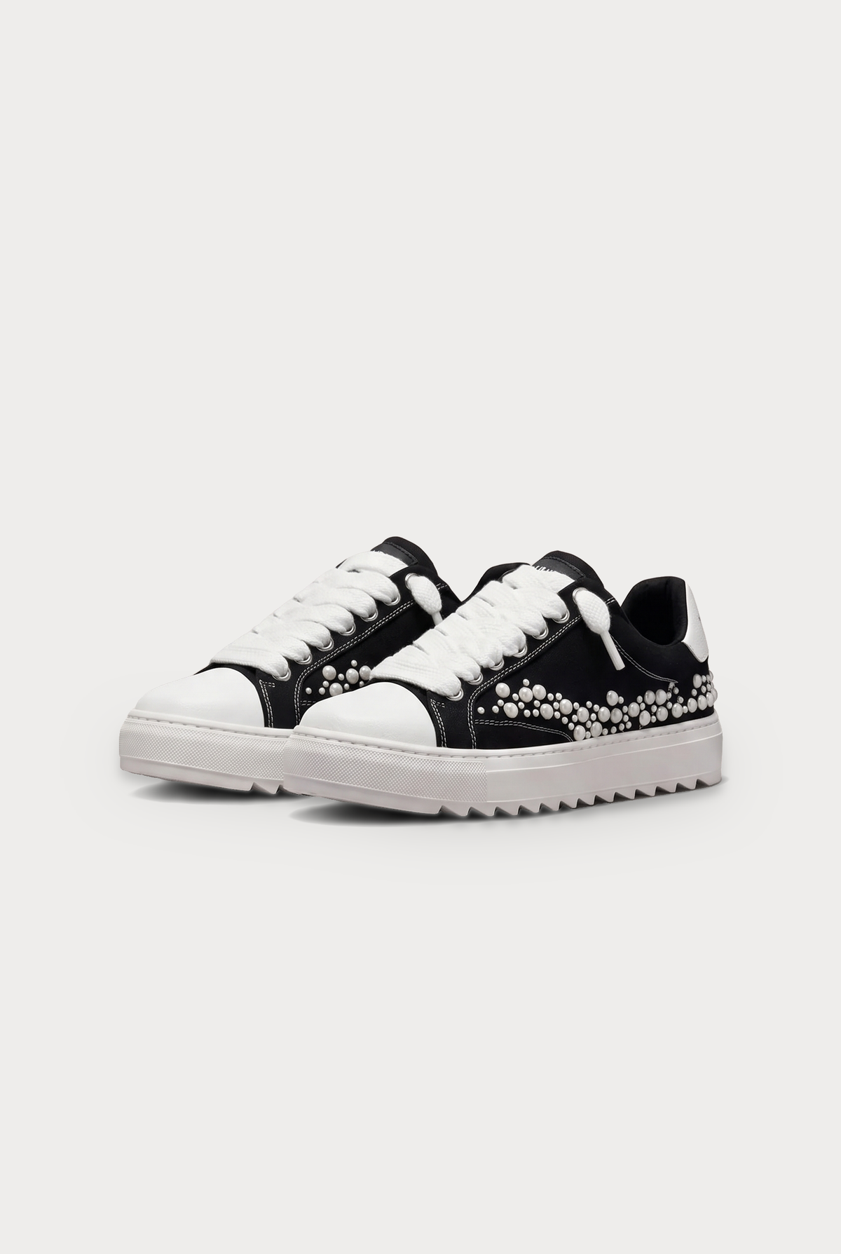 NUMERIS Low-Top Sneakers Black Pearl Studded - pair, front three-quarter view