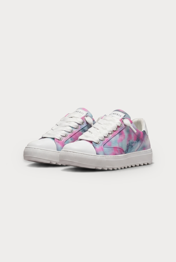 NUMERIS Low-Top Sneakers Pink Teal Tie-Dye - pair, front three-quarter view