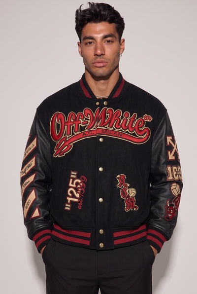 Off-white X A.c. Milan Logo-appliquéd Varsity Jacket