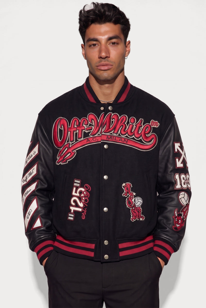 Off-White x A.C. Milan varsity jacket - worn by model - MAGIC CITY