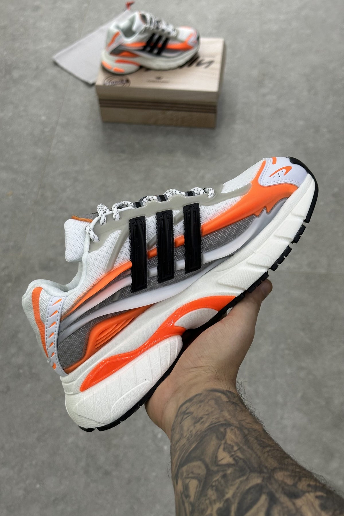 Pharrell Williams x Adidas Adistar Jellyfish – Focus Olive/Core Black/Orange – in hand