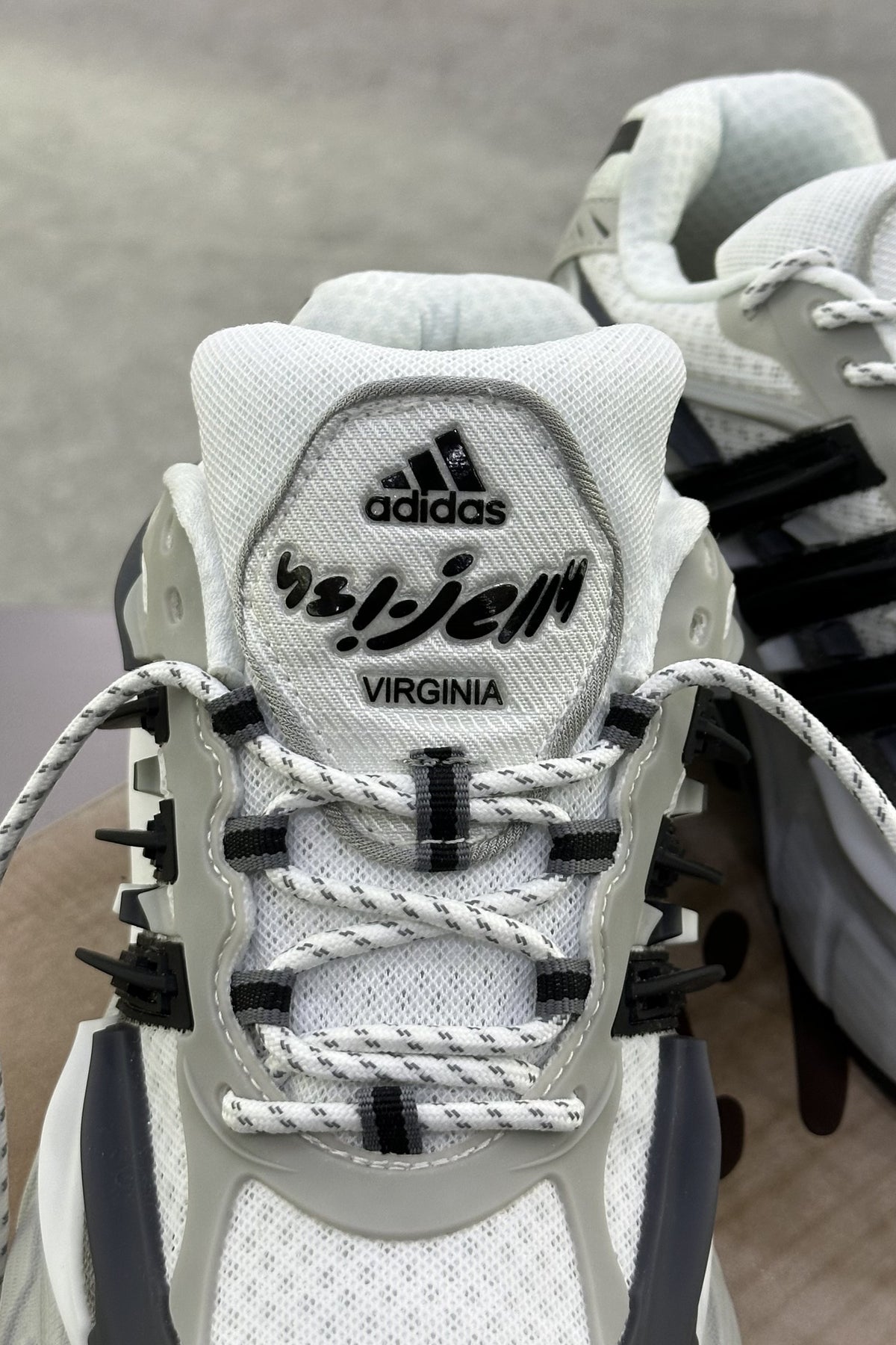 Pharrell Williams x Adidas Adistar Jellyfish – Solid Grey/Core Black/Clear Onix – tongue with Virginia patch