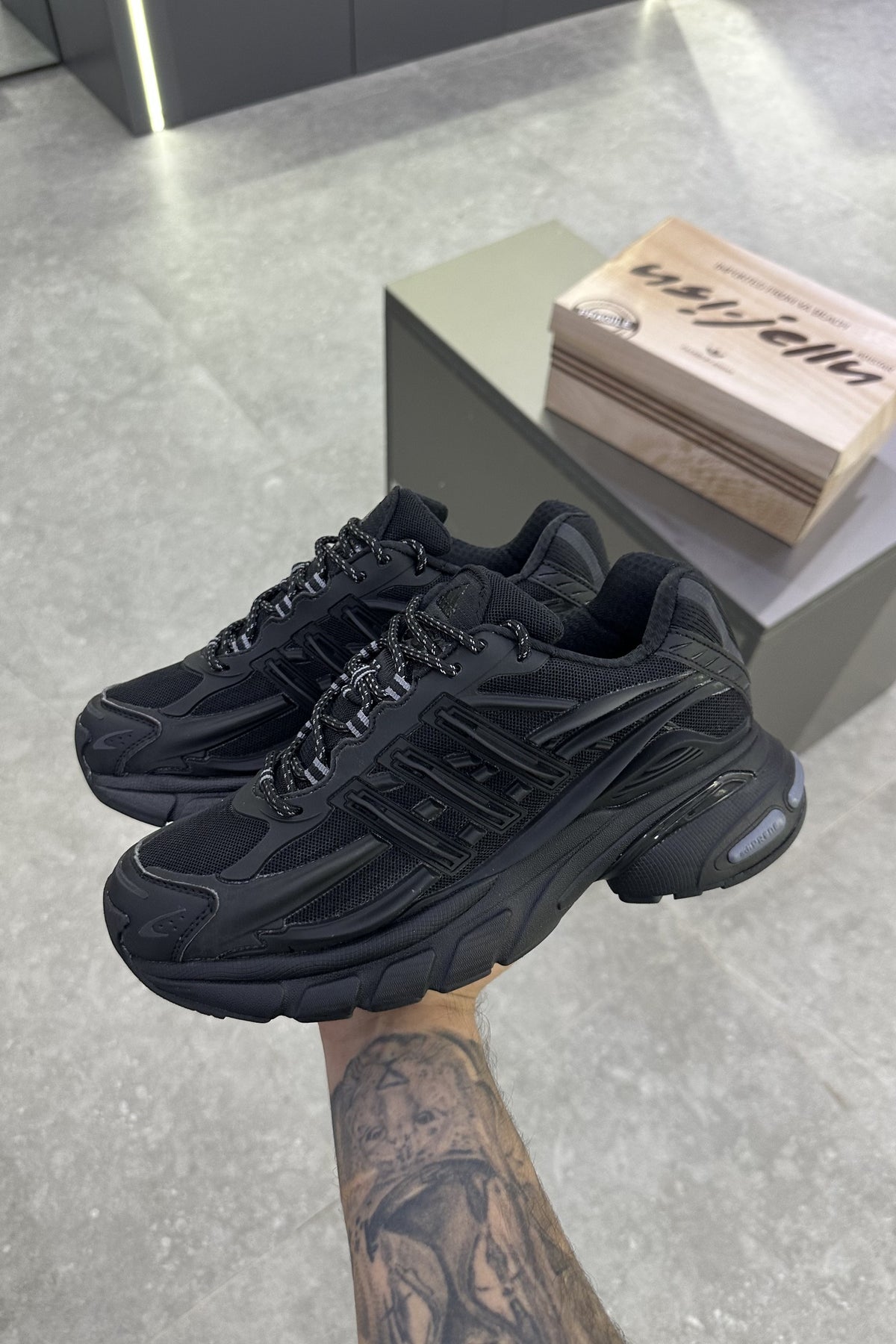Pharrell Williams x Adidas Adistar Jellyfish – Triple Black – pair in hand